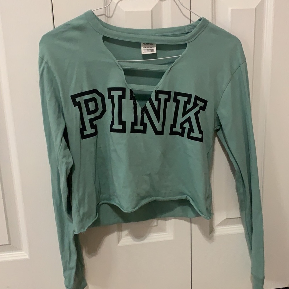 PINK Green Longsleeve Croptop